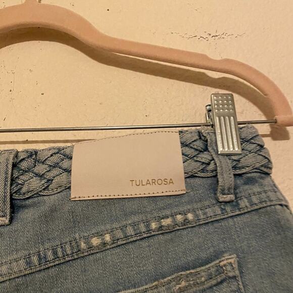Tularosa Emma Santorini Braided Belt Distressed Denim High Rise Shorts Size 28 - Picture 12 of 15